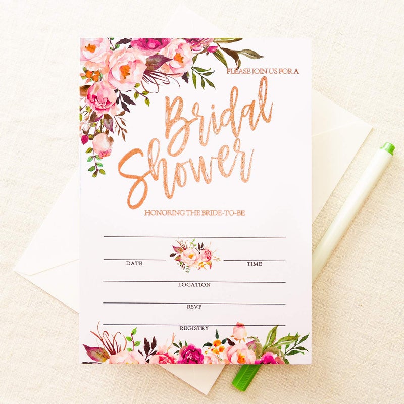 Crisky Rose Gold Foil Bridal Shower Invitation with Envelopes, Bridal Shower Invite, Wedding Shower Invitations, 25 pcs Cards & 25 pcs Envelopes & 25 pcs Stickers - Image 3